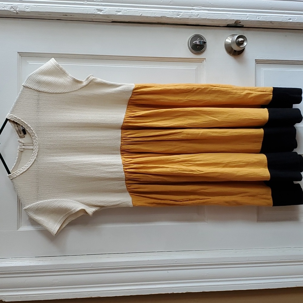 See By Chloe Midi Dress 100% Cotton Casual Yellow Cream Black Cottage-Core 10